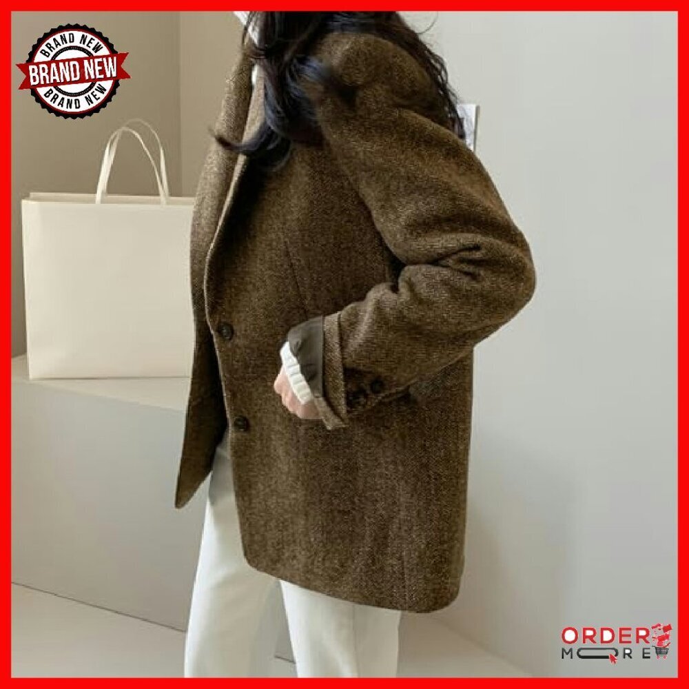 Wool Blend Blazer Jacket Women's Business Casual Mid Thigh Length - Picture 6 of 8